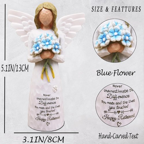 AUKEST Retirement Gifts for Women - Elegant 5.1” Blue Angel Figurine | Perfect Retirement Decoration