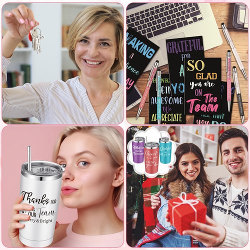 Uiifan Set of 48 Inspirational Gifts for Women 20 oz Stainless Steel Insulated Tumbler with Keychain Mini Journal Pens Thank You Coworker Employee Teacher Motivational Gift for Christmas Birthday