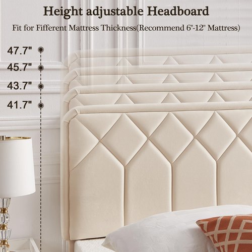 VECELO Twin Size Bed Frame Premium Velvet Upholstered Platform with Height Adjustable Headboard/Mattress Foundation, Solid Wooden Slat Support, No Box Spring Needed/Easy Assembly