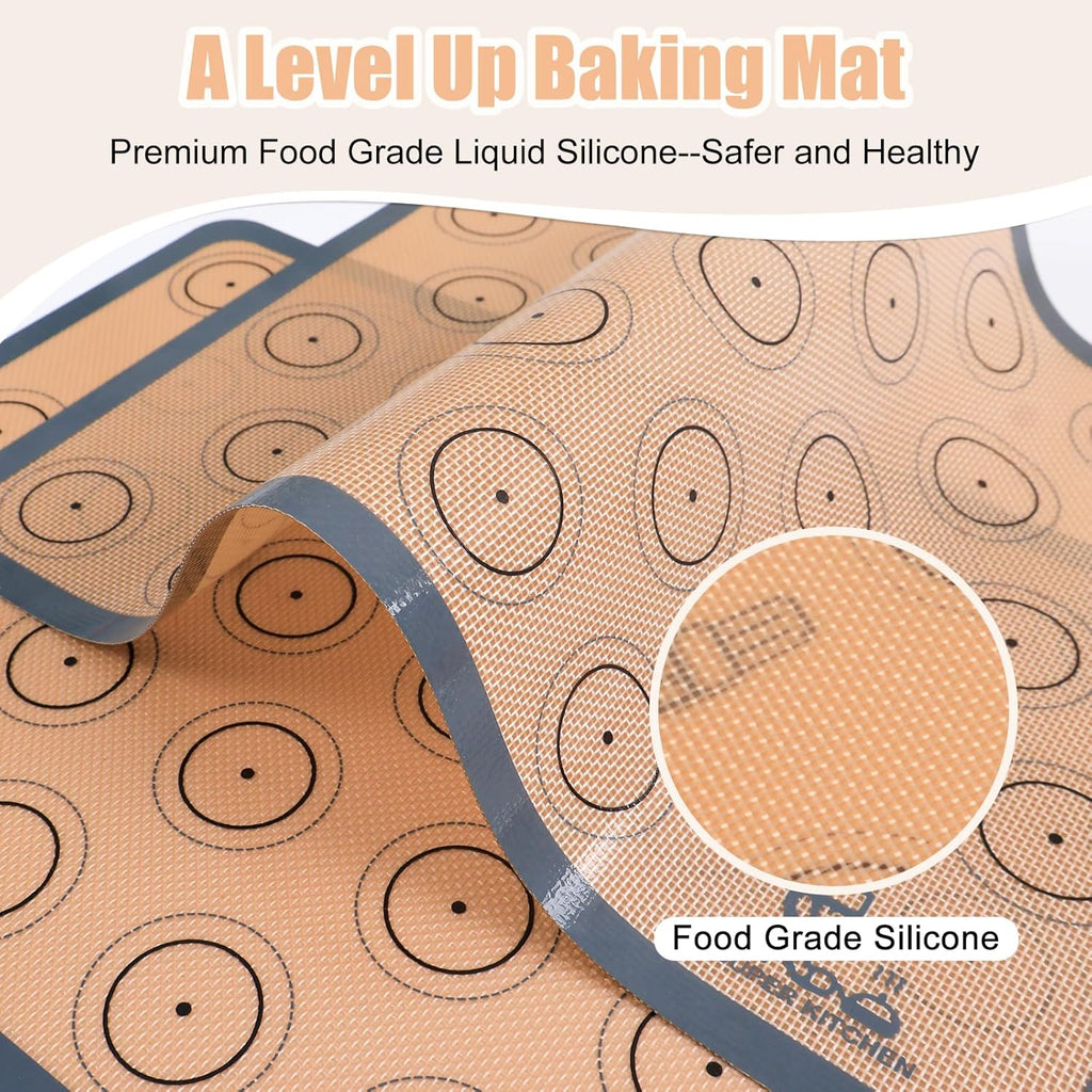 Silicone Baking Mat Macaron - Non-Stick Set of 3 | 2 Half Sheet Liners & 1 Quarter Sheet, Grey (16.5x11.6)