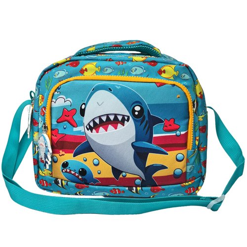 Alveroya Kids Lunch Box for Boys, Insulated Shark Lunch Bag for School, Reusable Cooler Tote with Adjustable Strap & Back Pocket, Fits Bento Box, Leakproof Thermal Meal Container (Blue Shark)
