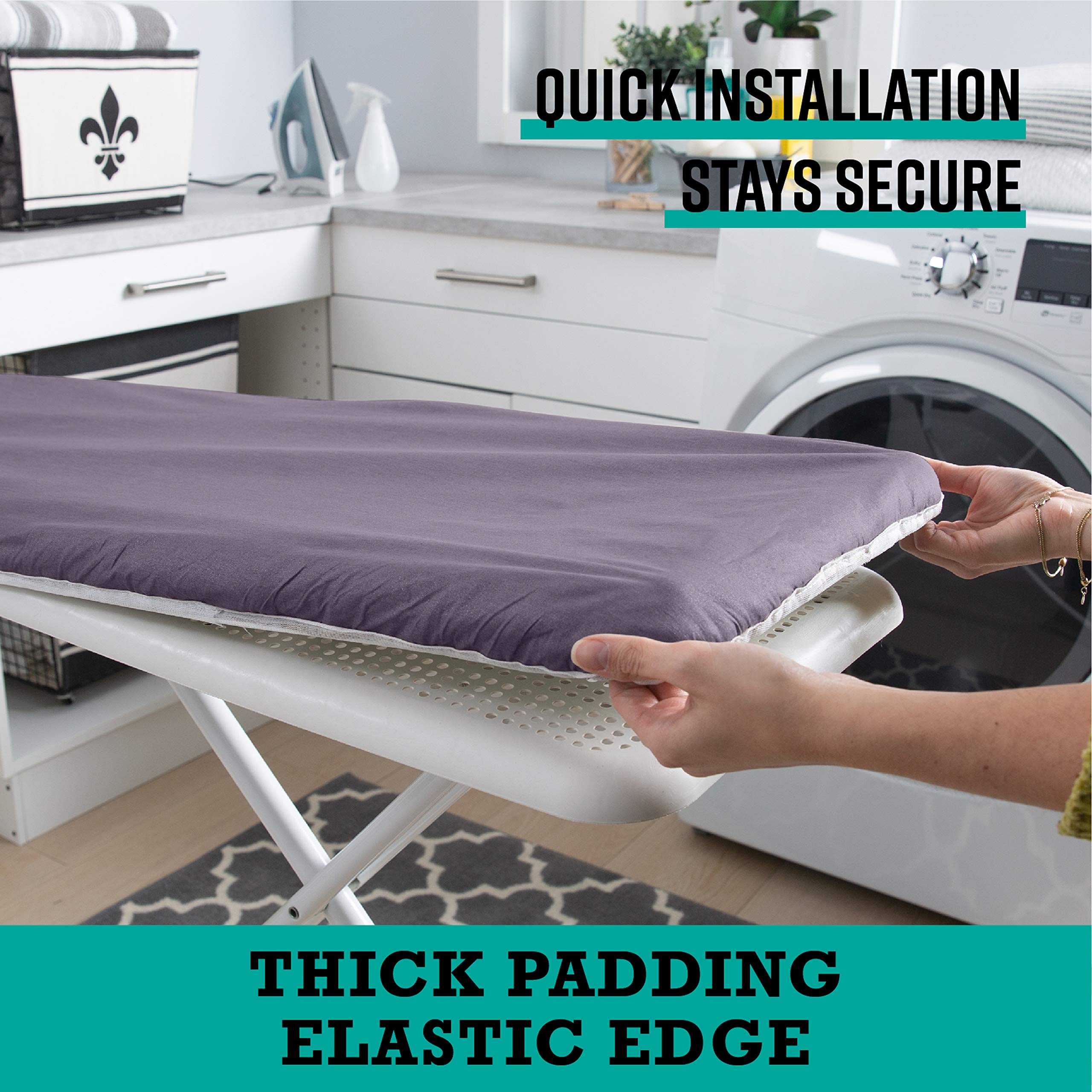 Simplify Ironing Board Cover and Pad | Silicone Coated | Scorch Resistant | Thick Padding | Elastic Edge | Hook and Loop Fasteners | Standard Size 15x54 | Plum Pink