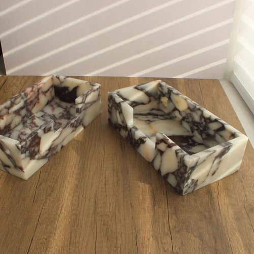 Natural Calacatta Viola Marble Napkin Holder 9.8"x4.9"x2.8", Guest Towel Holder, Paper Hand Basket for Bathroom/Kitchen/Restaurant
