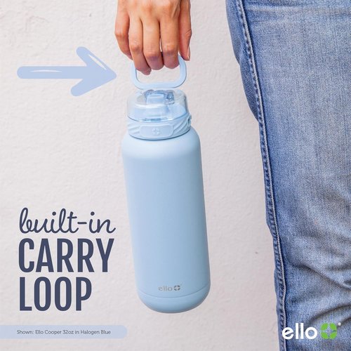 Ello Cooper 40oz Stainless Steel Water Bottle - Double Walled, Vacuum Insulated, Leak Proof, Halogen Blue