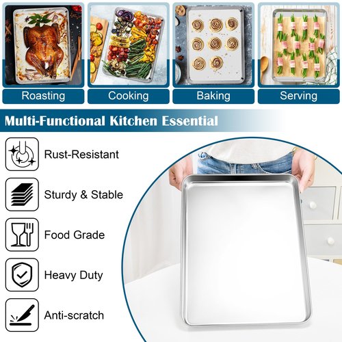 E-far Baking Sheet with Wire Rack (2 Pans + 2 Racks), Large Stainless Steel Cookie Sheets Pan & Cooling Rack for Baking Cookies Cake, Non Toxic & Heavy Duty, Oven & Dishwasher Safe, 18 x 13 x 1 Inch