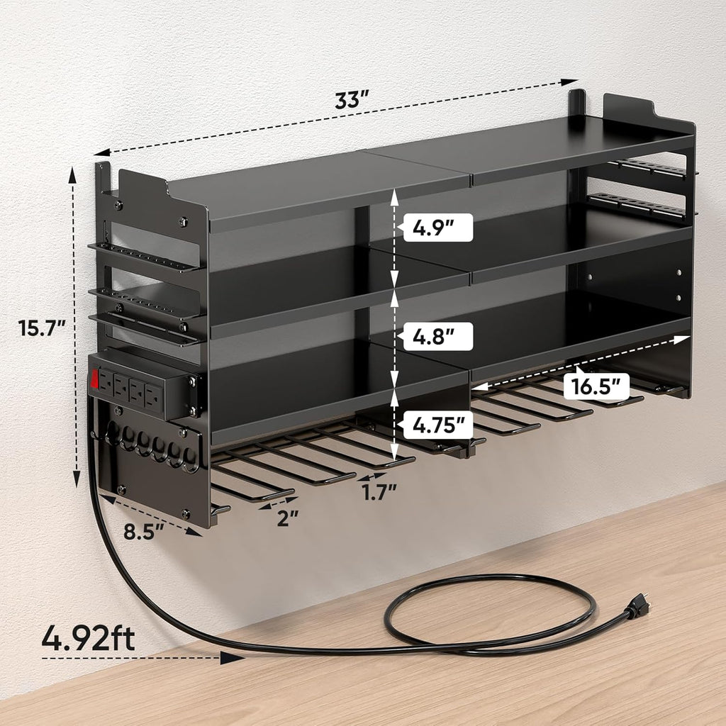POKIPO Large Power Tool Organizer - Heavy Duty Wall Mount Storage Rack with Charging Station | Holds 600lbs