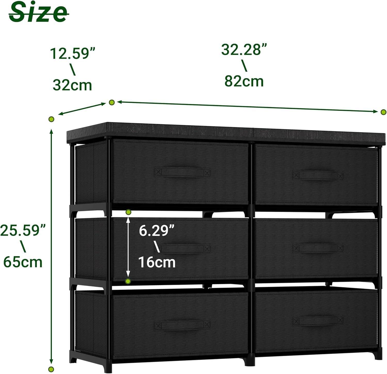 PPN Dresser - 6 Fabric Drawer Storage Cabinet for Living Room & Bedroom - Sturdy Metal Frame, Black