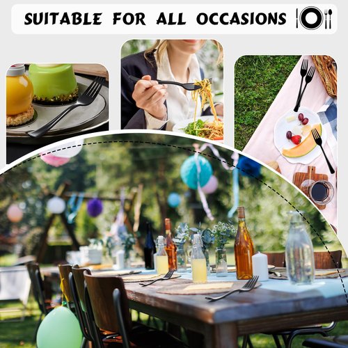 Minatee 50 Pcs Plastic Forks Disposable Cutlery Heavy Duty Dinnerware Plastic Silverware Flatware for Parties Supplies Dessert Picnics Holiday House(Black)