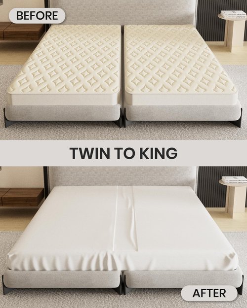 3-in-1 Bed Bridge Twin to King Converter, Split King Gap Filler for Adjustable Bed with Fitted Sheet, for King Size Mattresses, Mattress Connector to Close Gap, No-Slip Mattress Bridge, White