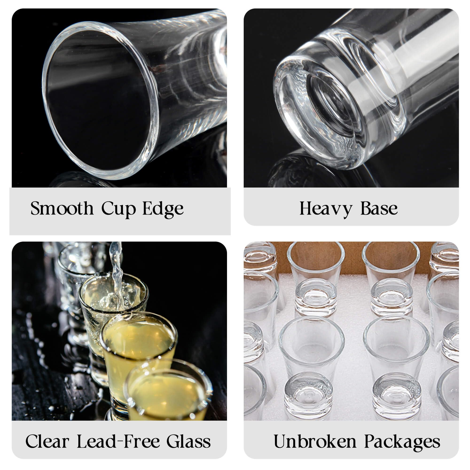 TAOUNOA 18 Pack Shot Glasses, 2 OZ Heavy Base Clear Shot Cups for Whiskey, Tequila, Vodka, Espresso - Durable Glasses Drinking Set for Home, Bars & Parties