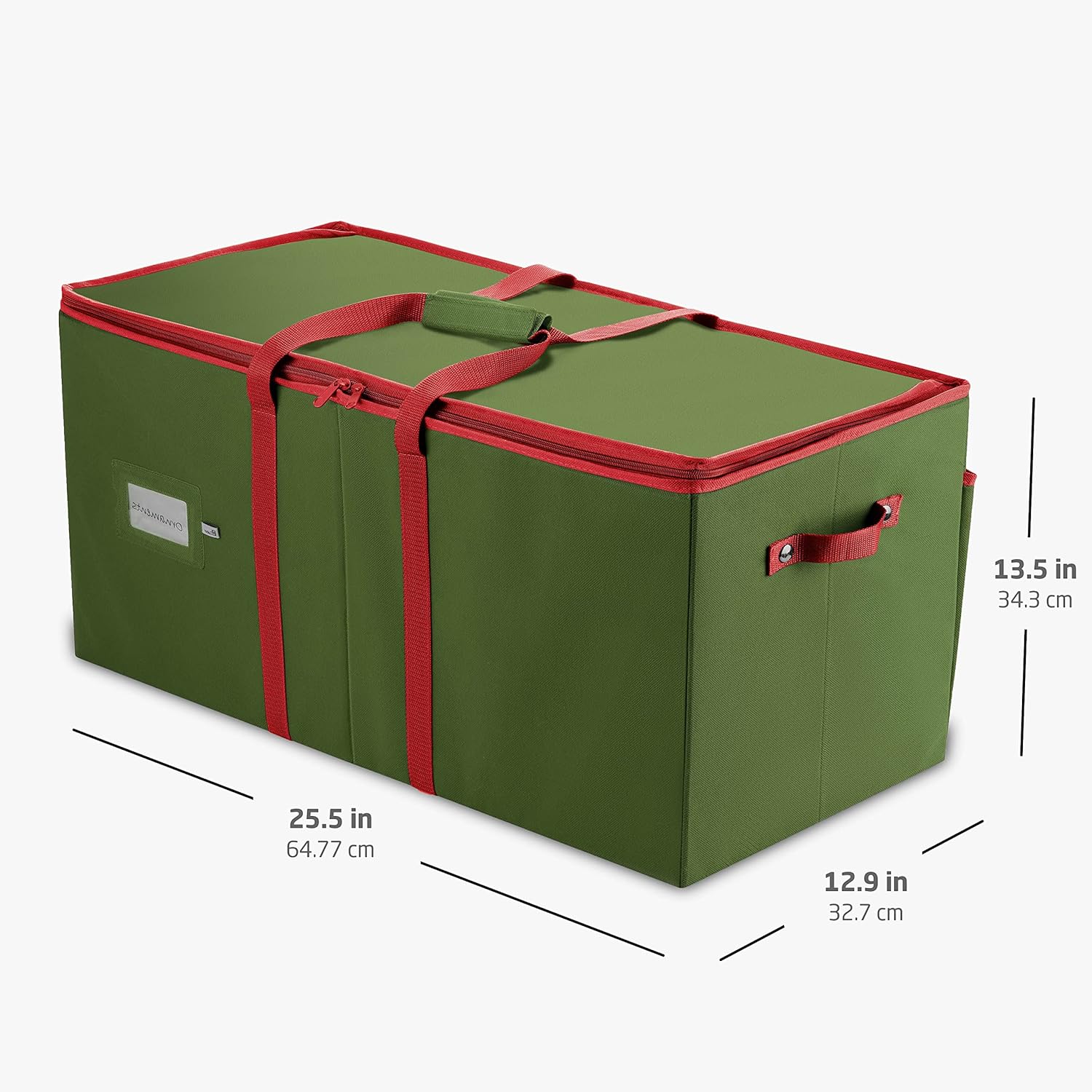 ZOBER Large Christmas Ornament Storage Box - Organizes 128 3" Ornaments with Dividers - Durable Green Container with Extra Pockets & Dual Zipper
