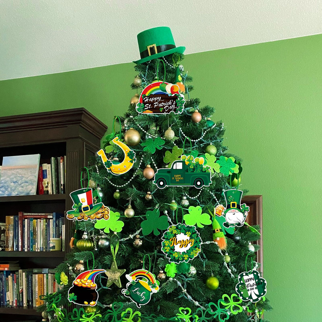 St. Patricks Day Decorations 36pcs Wooden Shamrock Ornaments, Spring Lucky Irish Day Tree Ornaments St Patrick's Day Home Party Hanging Decorations