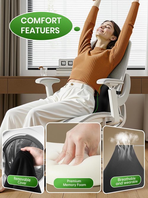 Benazcap Lumbar Pillow, Back Support for Office Chair, Car Seat, Sofa, Travel, Ergonomic Multi-Region Memory Foam & Adjustable Straps, Lower Back Pain Relief and Improved Posture Effectively, Black