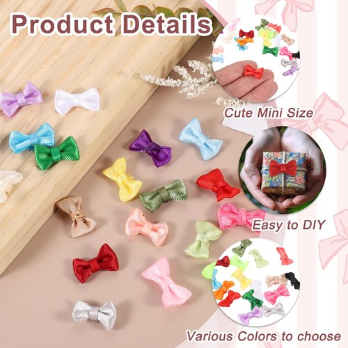 MECCANIXITY 100 Pcs Mini Ribbon Bow 0.8" Mini Fabric Satin Ribbon Flower Bows for Craft DIY Sewing Wedding Birthday Party, Black