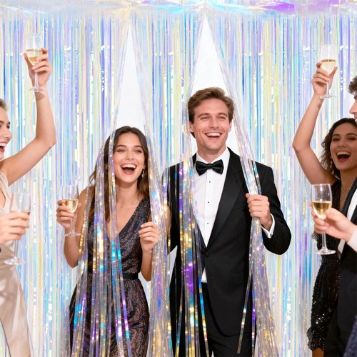 JijAcraft Iridescent Tinsel Foil Fringe Curtain - Holographic Party Backdrop | 3 Pack for Celebrations