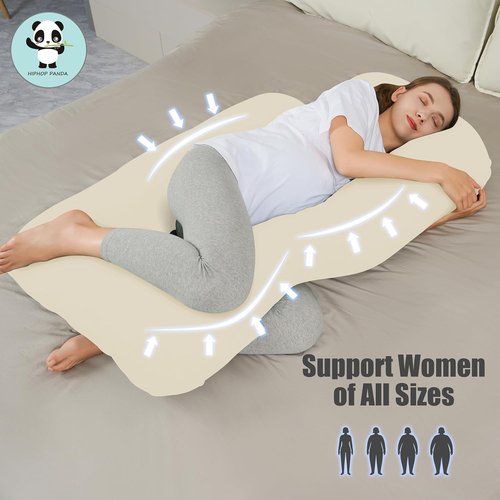 HIPHOP PANDA U-Shaped Pregnancy Pillow - Full Body Maternity Support for Comfort & Relief | 57 Inch, Ivory