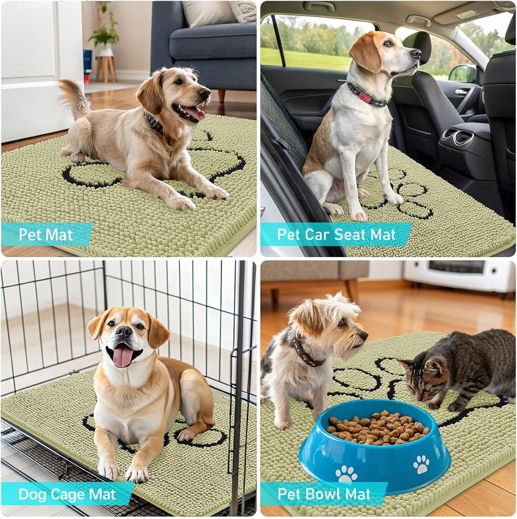 OLANLY Dog Door Mat - Absorbent Non-Slip Mud Mat for Muddy Paws | 48x30 Paw Print Design in Vanilla