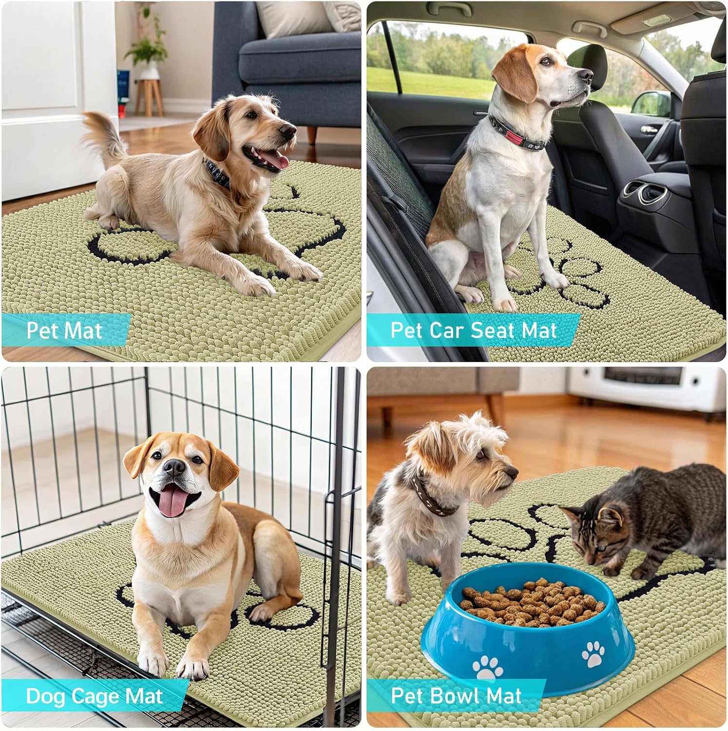 OLANLY Dog Door Mat - Absorbent Non-Slip Mud Mat for Muddy Paws | 48x30 Paw Print Design in Vanilla