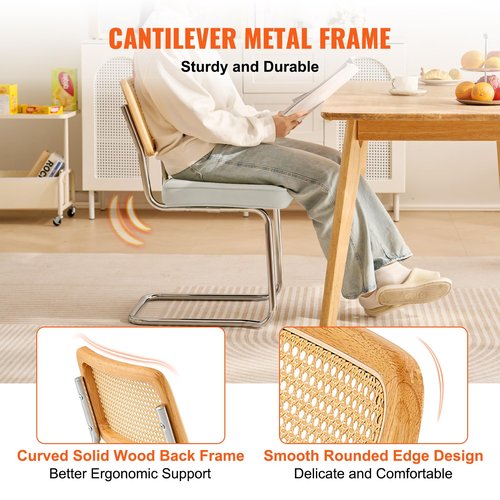 VEVOR Rattan Chairs Set of 2, Mid Century Modern Dining Chair, Upholstered Velvet Accent Chair with Rattan Back, Retro Dining Room Kitchen Chair for Living Room, Bedroom (18.1 Inch)