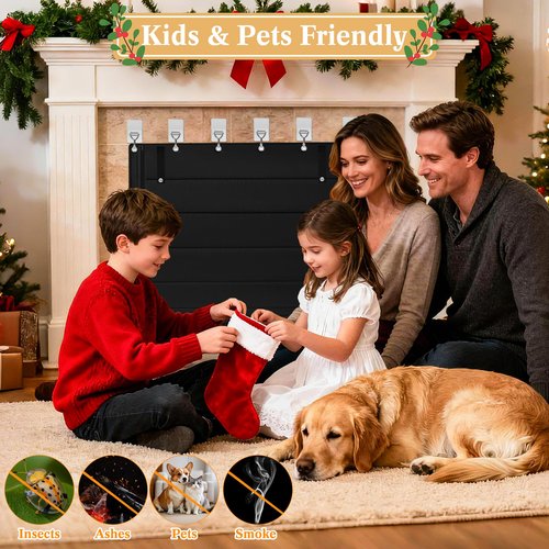 LUCKIPLUS Fireplace Cover, Indoor Fireplace Blanket with Hook & Loop Tapes, Fireplace Draft Cover Stops Heat Loss, Fire Place Draft Stopper Cold Air Blocker Save Energy 39"x32" Black
