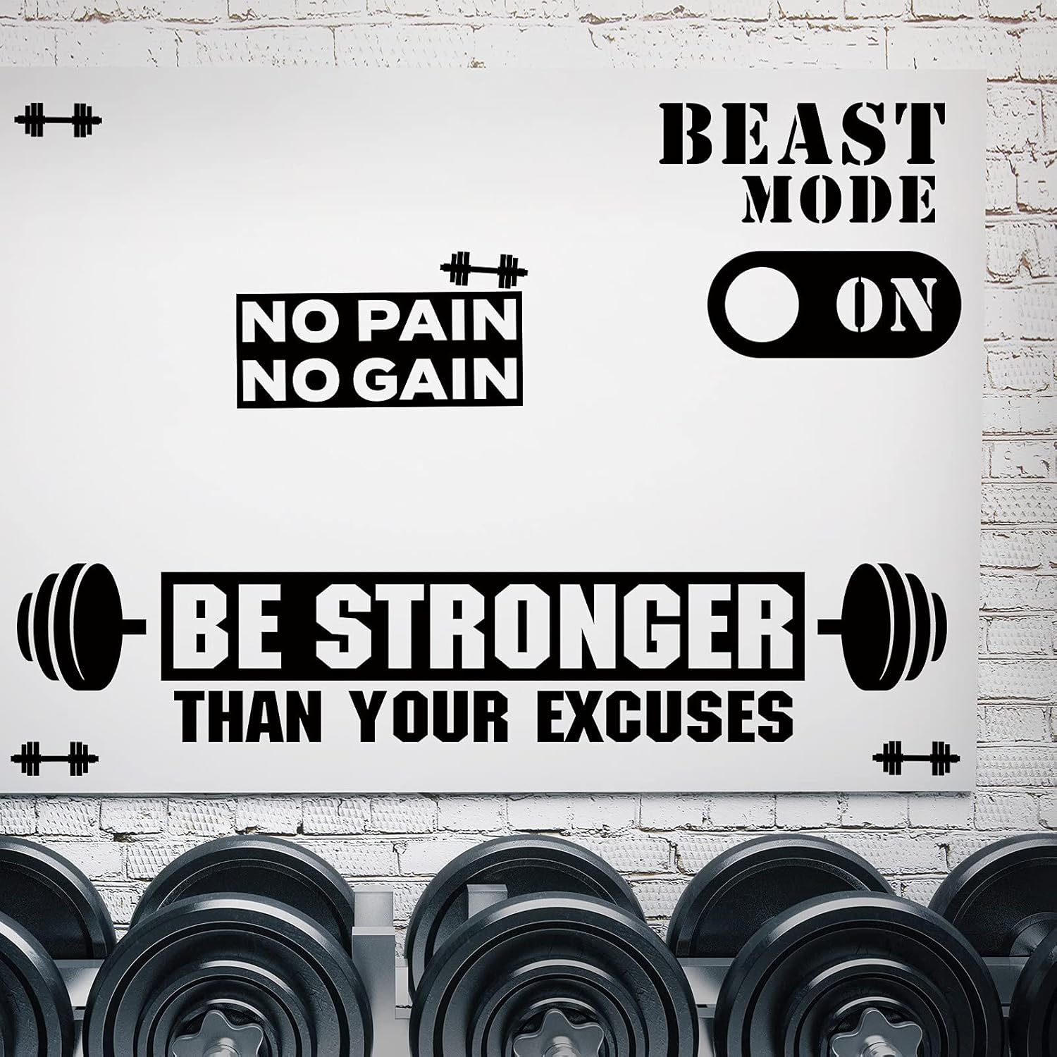 Zonon Gym Wall Decal Set - Inspirational Quotes for Fitness | "Be Stronger Than Your Excuses" Design