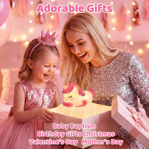 Mewaii Cloud Unicorn Night Light for Kids, Portable Lamp with Wireless Charging Cloud Base, 3-Level Dimmable & 30-Min Auto Timer, Gift for Girls, Baby Nursery Decoration