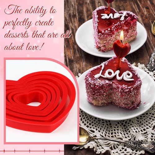 Jingmore 2 Sets Plastic Heart Cookie Cutters Valentine Heart Pancake Mold for Baking Cakes, Biscuits, and Sandwiches(Red and Pink)