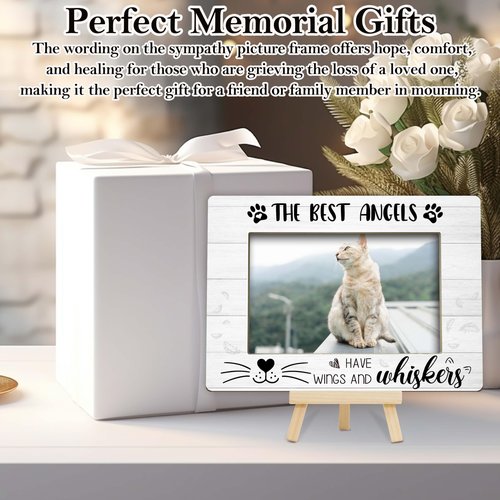 OXRUN Memorial Gifts for Loss of Cat, Pet Memorial Gifts Wooden Photo Frame with Easel, 4x6 Cat Loss Sympathy Frame for Tabletop Display Photo Insert - G01