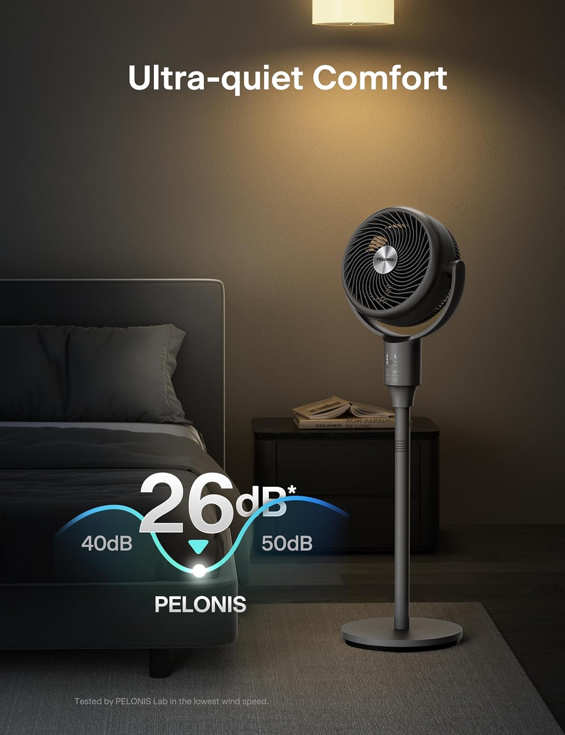 Pelonis Pedestal Fan - Ultra OmniFlow Air Circulator with 135°+90° Oscillation, Quiet Operation & Remote Control