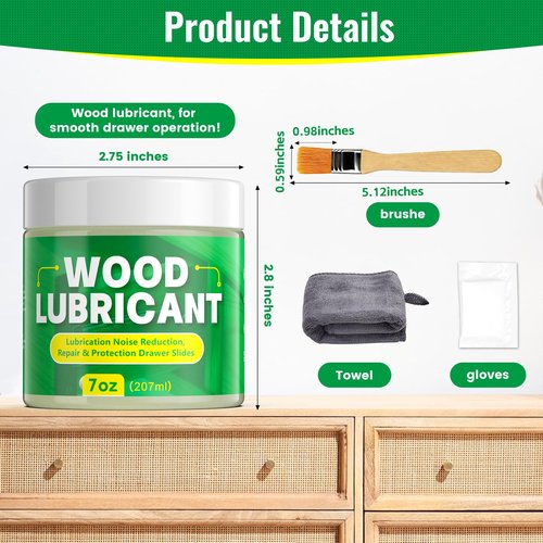 HONKID Wood Lubricant, 7OZ Drawer Wax Wood Lubricant Multi-Purpose Wax for Drawers, Doors, & Windows, Reduce Noise, Restore Antique Furniture, Door Hinge Lubricant