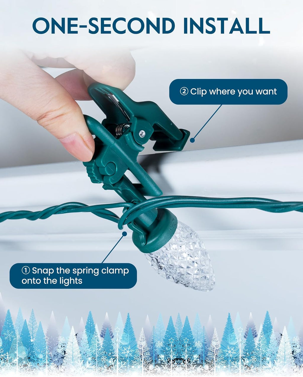 C9 Christmas Lights - 100 LED Waterproof String Lights for Outdoor Use | 65FT with 100 Spring Clips