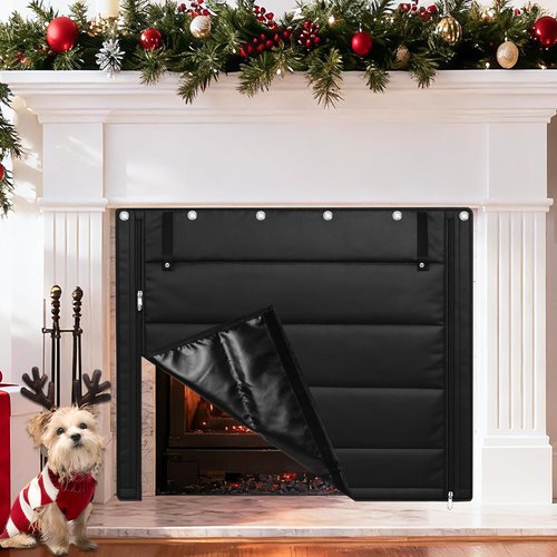 LUCKIPLUS Fireplace Cover, Indoor Fireplace Blanket with Hook & Loop Tapes, Fireplace Draft Cover Stops Heat Loss, Fire Place Draft Stopper Cold Air Blocker Save Energy 39"x32" Black