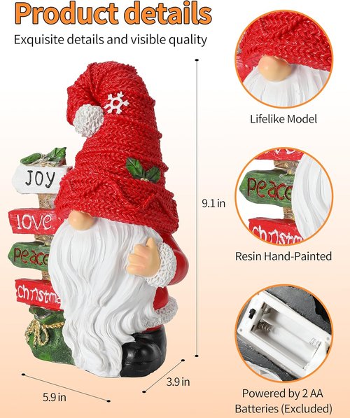 iStatue Christmas Gnome Figurine - Lighted Snowflake Sign | 9.4'' Resin Tabletop Decor for Holiday Cheer