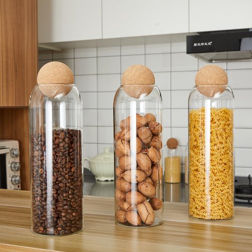 Suclain 6 Pcs 6 Pcs Glass Jars with Cork Ball Lid Farmhouse Kitchen Canisters Coffee Bar Countertop Container Rustic Storage Jars for Bean Nut Sugar Coffee Tea Organizer Housewarming Gift (40 oz)