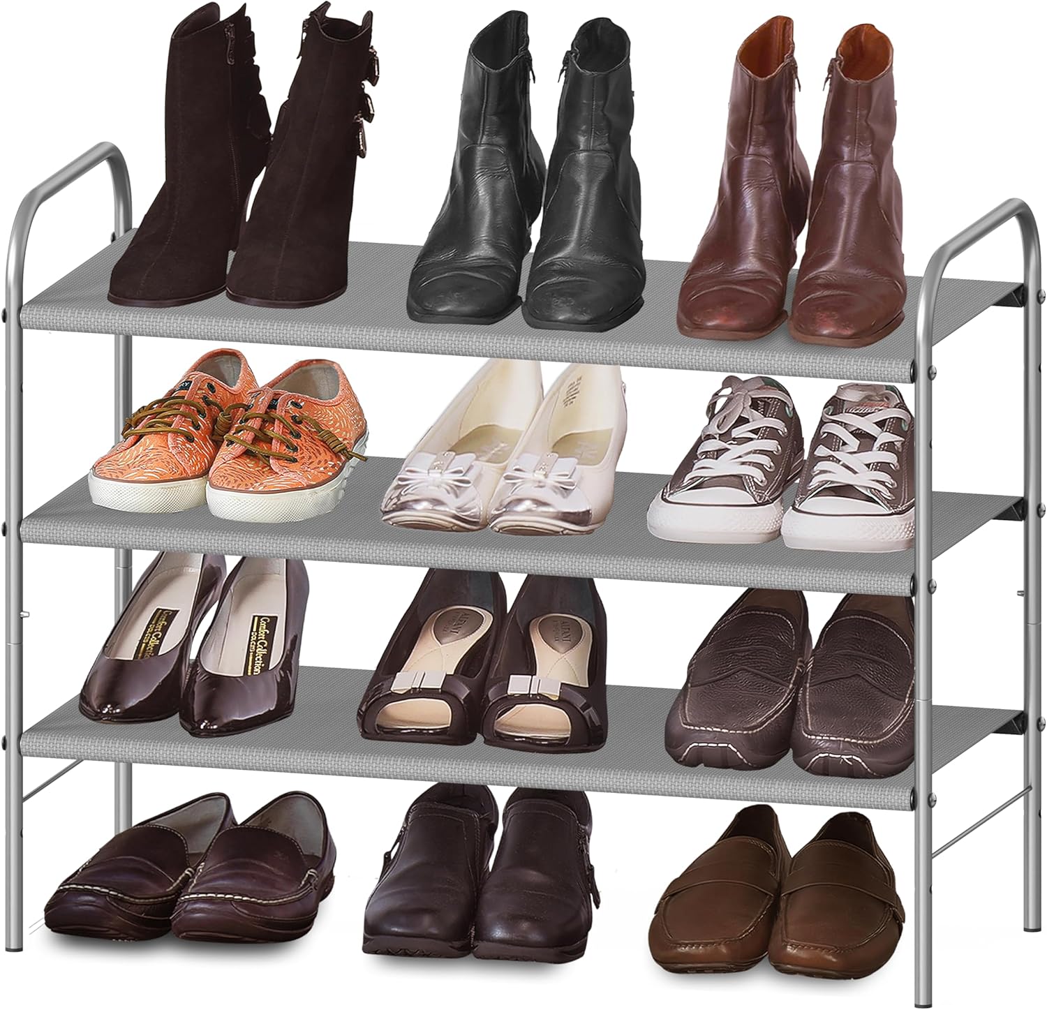 Simple Houseware 3-Tier Shoe Rack - Space-Saving Organizer for 9-16 Pairs | Sturdy Metal Frame, Grey