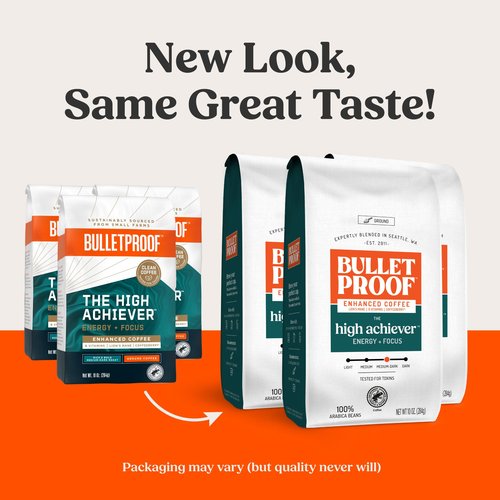 Bulletproof The High Achiever Ground Mushroom Coffee, 10oz (Pack of 3), High Caffeine with Lion's Mane, B Vitamins and Adaptogens for Energy & Focus, Medium-Dark Roast