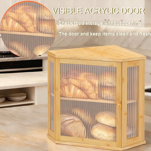 Nykgola Corner Bread Box for Kitchen Countertop Two-Tier Large Capacity Bread Boxes Storage Container with Adjustable Height Countertop Bread Storage Bin