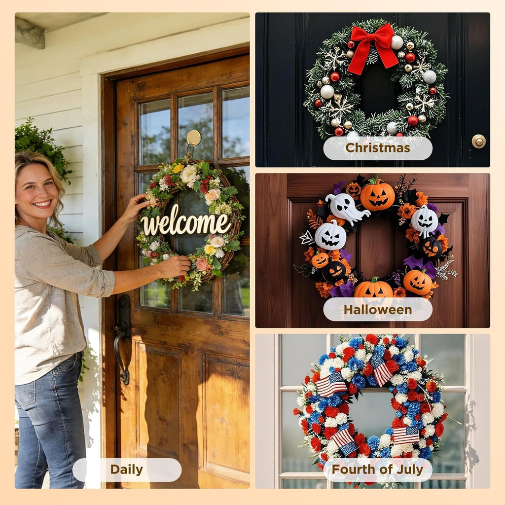 OUTXE Heavy-Duty Adhesive Wreath Hanger - Perfect for Front Door & Glass Windows | 2-Pack (Gold)