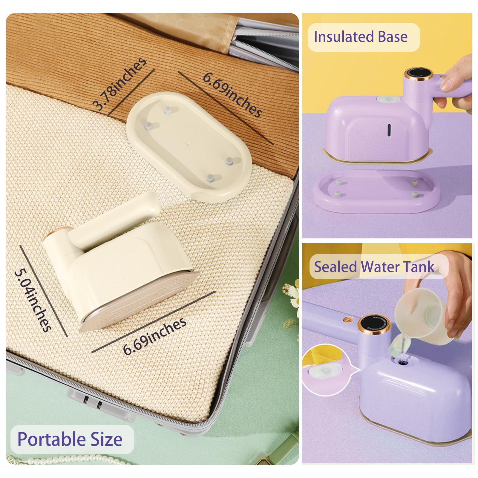 Travel Steamer Iron, 1000W Portable Mini Steam Iron, 100ml Foldable Wet Dry Dual-Purpose Hanging Ironing Machine, Essential Steamer for Home, Travel & University Dormitory (Purple)