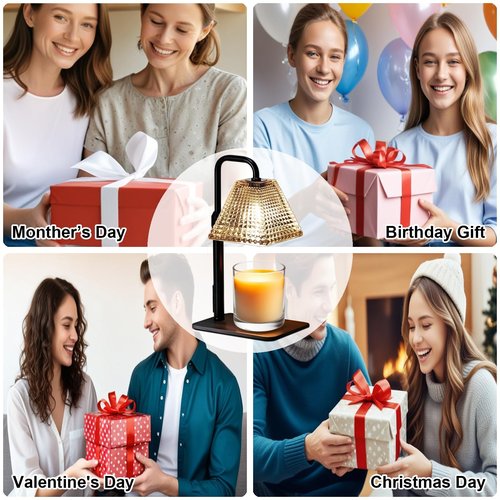 MUJTEO Candle Warmer Lamp with Timer Dimmer Adjustable Height,Electric Dimmable Wax Warmer for Scented Jar Candles,Mom Birthday Gifts for Women,House Warming Gifts New Home Bedroom Decor,Black