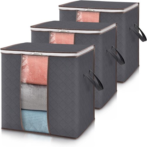 Lifewit 100L Clothes Storage Bins - 3 Pack with Lids, Zippers & Clear Windows for Easy Organization