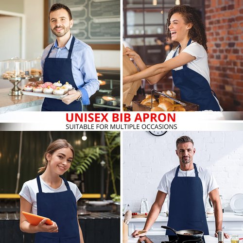 Utopia Kitchen 10 Pack Bib Apron, Unisex Adjustable Aprons with 2 Pockets, Waterdrop Resistant Cooking Kitchen Chef Apron for Men Women, Navy