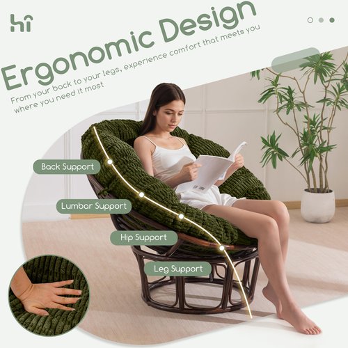 HIGOGOGO Papasan Chair Cushion with Thick Corduroy Cover (Without Chair), Supportive Cushion, Caput Mortuum, 48 x 48 Inch