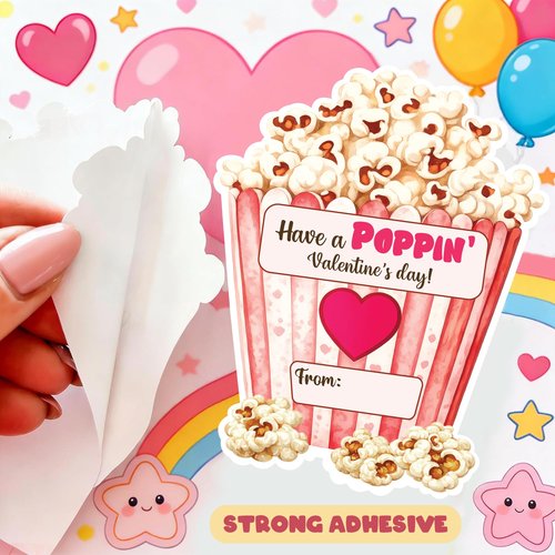 KATINAT Have a Poppin Valentines Day Sticker, Valentines Day Cards for Kids, Popcorn Valentine Stickers, Preschool Class Party Favor Treat, Boys, Girls, Popcorn and String Not Included (24pcs)