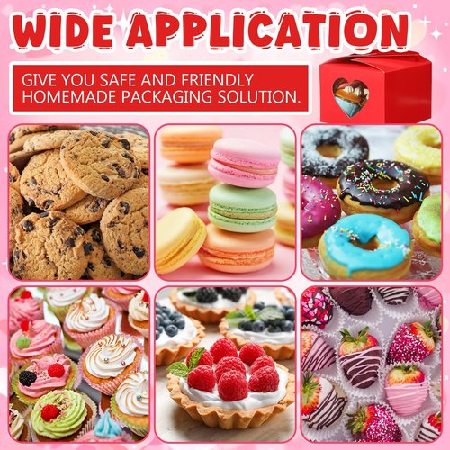 Fullhawl 15 Pcs Valentine's Day Heart Cupcake Boxes with Window Red Valentines Cupcake Treat Boxes Candy Cookie Box Gift with Stickers for Candy Cookie Dessert Homemade Bakery Party