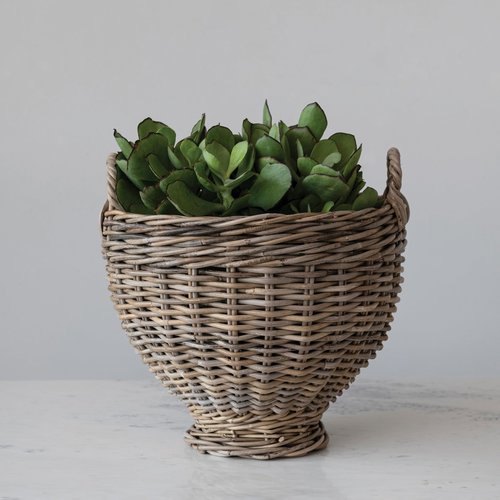Creative Co-Op Round Woven Rattan Footed Basket Storage, Natural