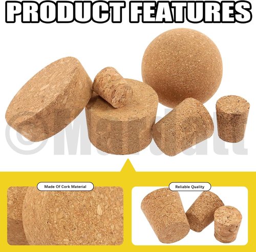 41 Pcs 6 Sizes Wooden Tapered Cork Plugs Assorted Set Natural Soft Wine Bottle Corks for Wine Beer Glass Bottle and DIY Craft Project