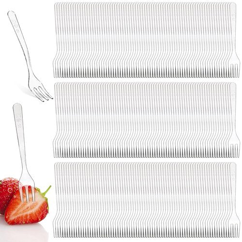 Covzoe 500 Pieces Plastic Mini Forks, 3.7 x 0.6 Inch Clear Small Dessert Forks, Disposable Tiny Appetizer Fork, Exquisite Mini Tasting Forks Utensils for Fruit Cakes Party Serving Supplies