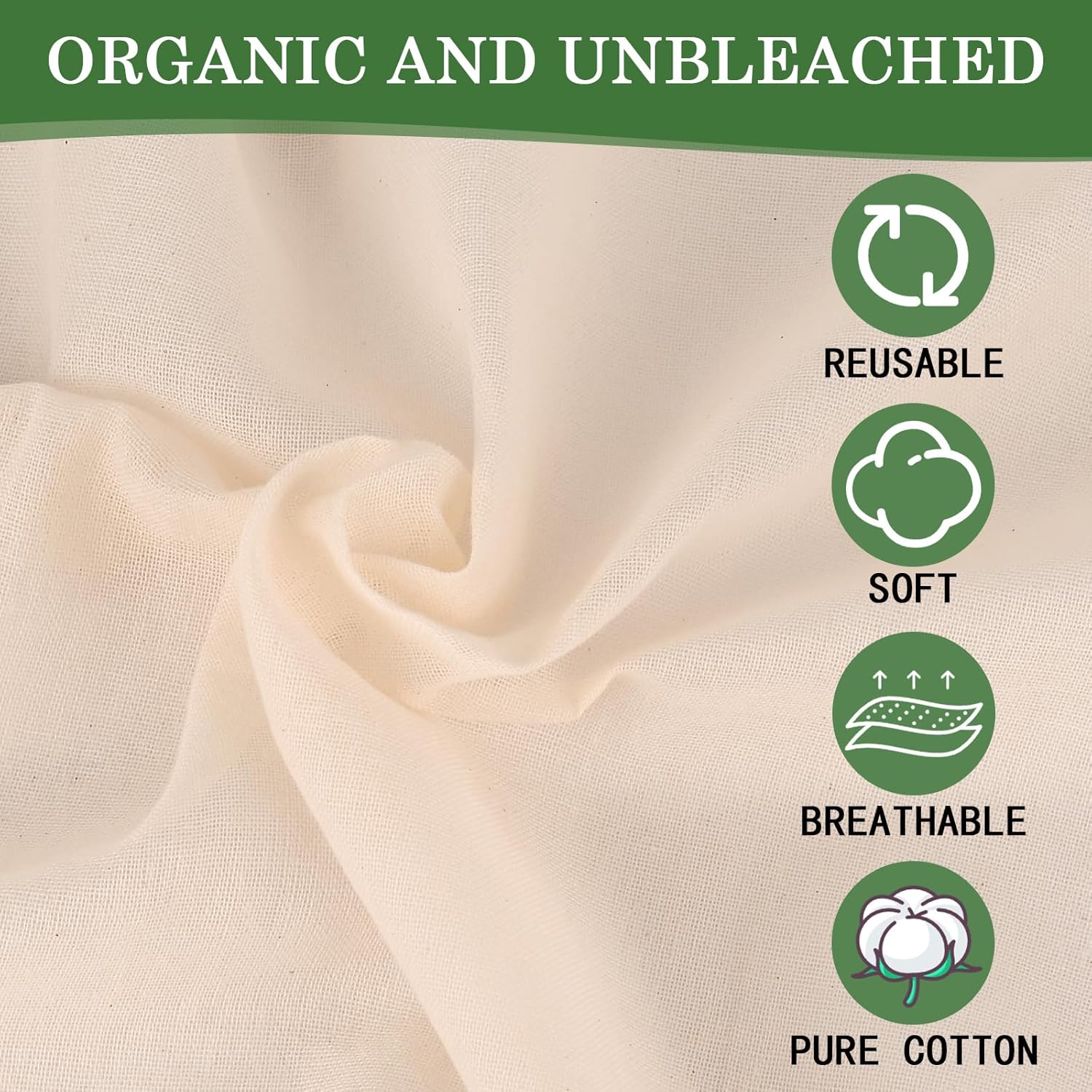 WMKGG Reusable Unbleached Cotton Cheese Cloth - 20x20 Inch Fine Mesh for Straining & Cooking