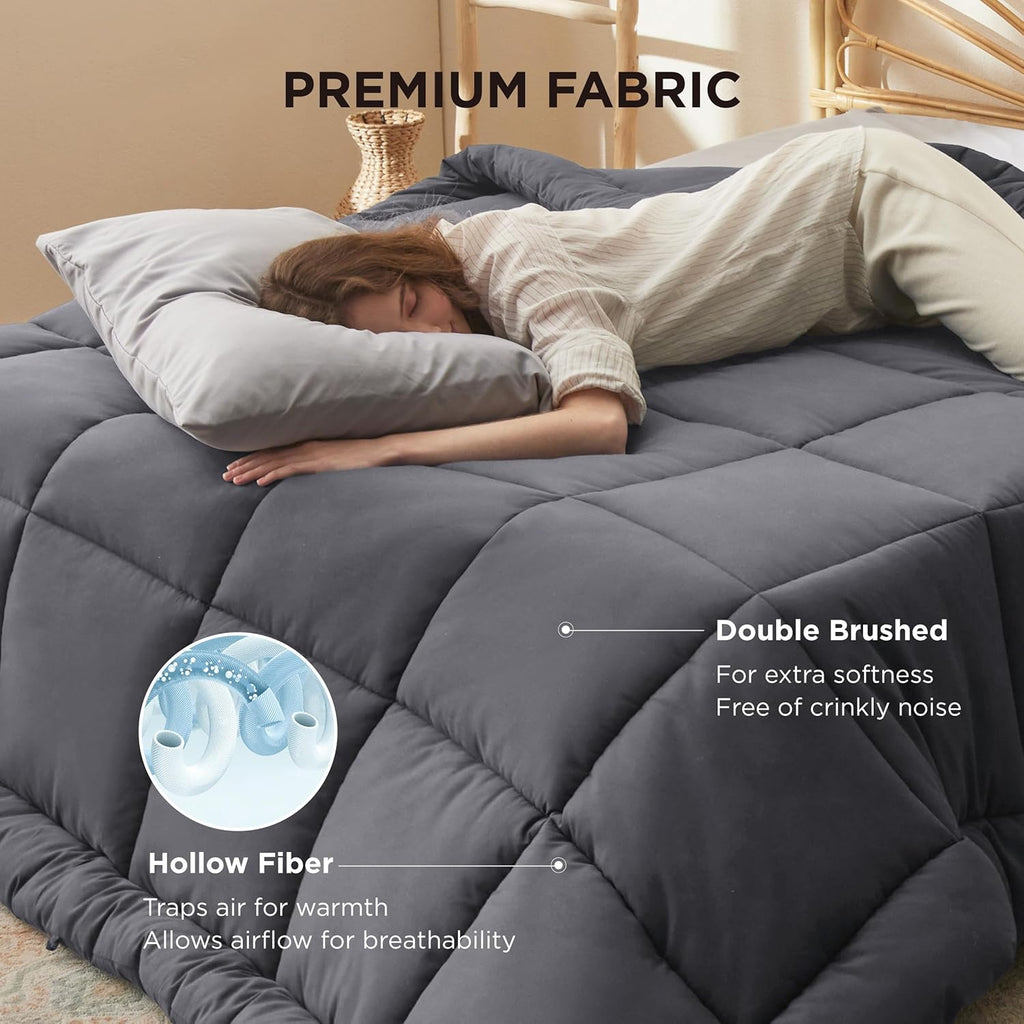 Bedsure Comforter Duvet Insert - All-Season Cal King Size Quilted Bedding, GentleSoft Down Alternative, Grey 96 x 102 Inches